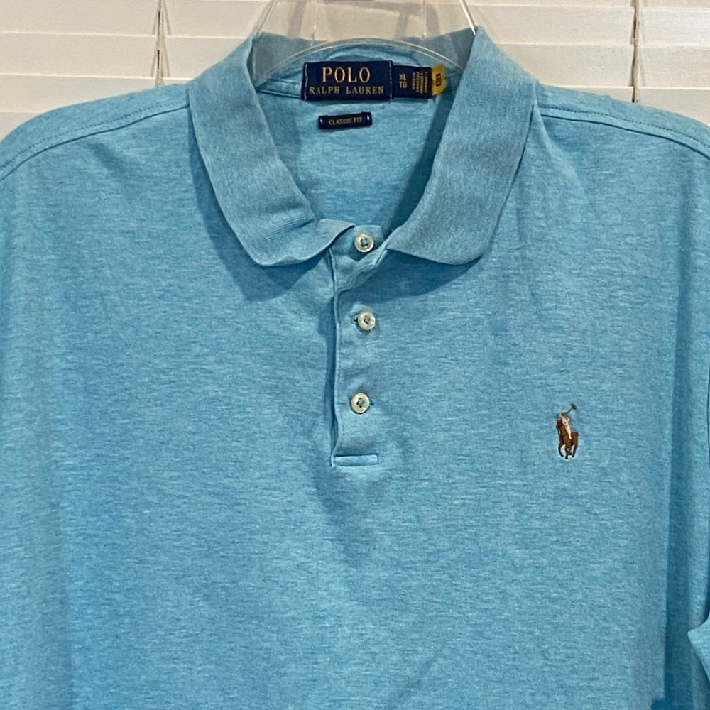Polo Ralph Lauren Mens XL Classic Fit Polo Shirt Light Blue Heather‎ Cotton Pony
